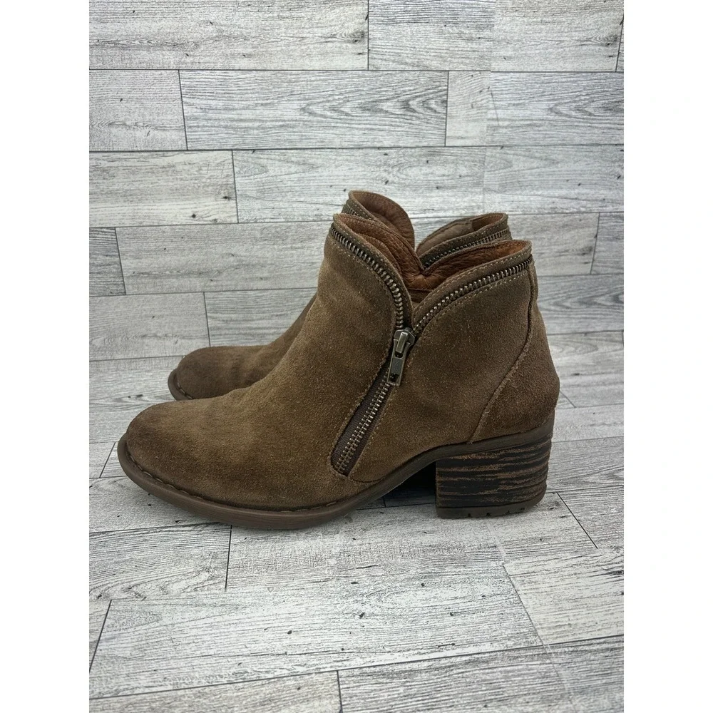 Born Brown Suede Ankle‎ Boots Dual Zipper Block Heel Booties Men US 9.5 EU 41